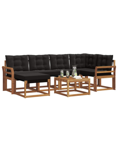 Set di divani da esterno con cuscino 7 pcs Naturale e Nero