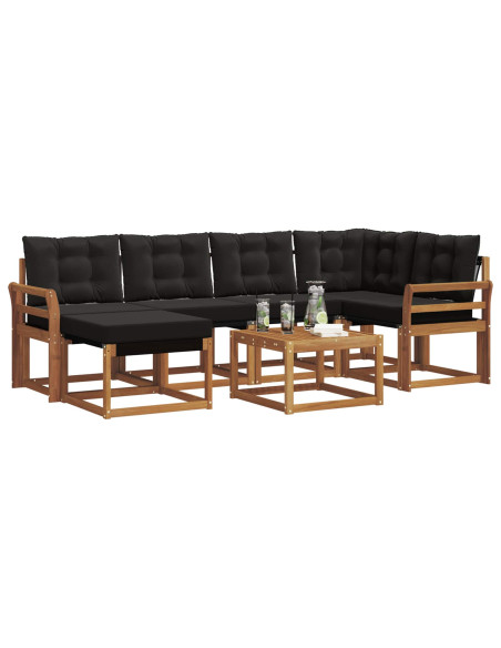 Set di divani da esterno con cuscino 7 pcs Naturale e Nero