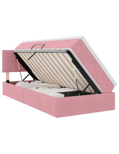 Letto con contenitore e LED con led Rosa 90 x 190 cm Velluto