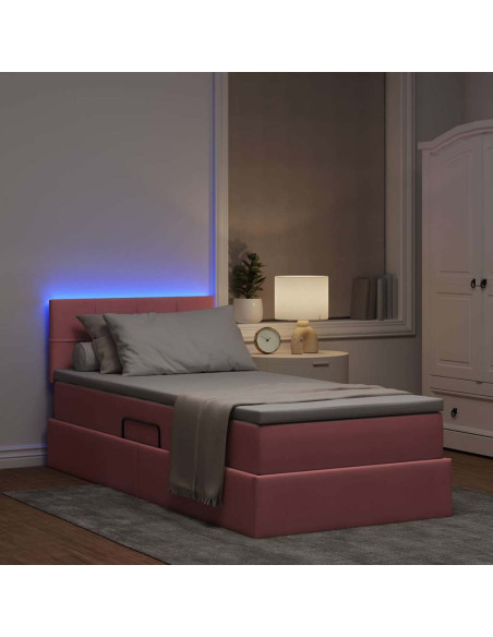Letto con contenitore e LED con led Rosa 90 x 190 cm Velluto