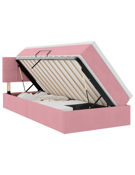 Letto con contenitore e LED con led Rosa 90 x 200 cm Velluto