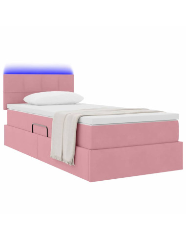 Letto con contenitore e LED con led Rosa 90 x 200 cm Velluto