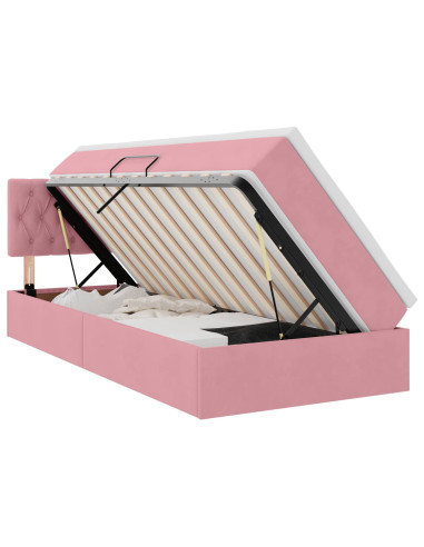 Letto con contenitore e LED con led Rosa 100 x 200 cm Velluto