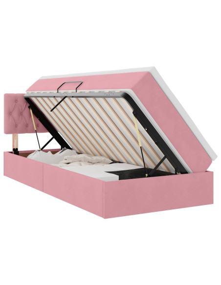Letto con contenitore e LED con led Rosa 100 x 200 cm Velluto