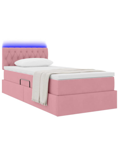 Letto con contenitore e LED con led Rosa 100 x 200 cm Velluto