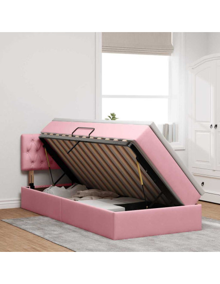Letto con contenitore e LED con led Rosa 100 x 200 cm Velluto