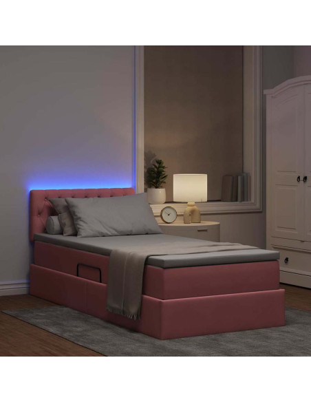 Letto con contenitore e LED con led Rosa 100 x 200 cm Velluto