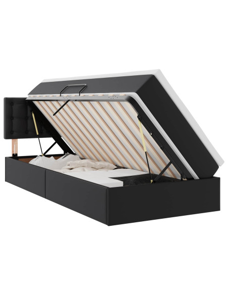 Letto con contenitore e LED Nero 90 x 200 cm Pelle Sintetica