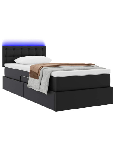 Letto con contenitore e LED Nero 90 x 200 cm Pelle Sintetica