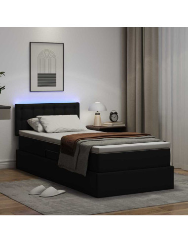 Letto con contenitore e LED Nero 90 x 200 cm Pelle Sintetica
