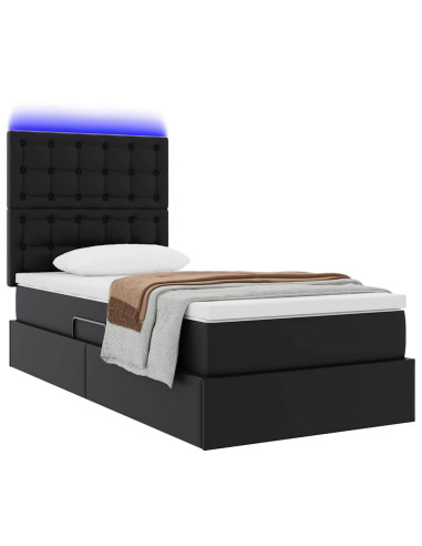 Letto con contenitore e LED Nero 90 x 200 cm Pelle Sintetica