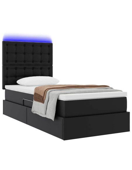 Letto con contenitore e LED Nero 90 x 200 cm Pelle Sintetica