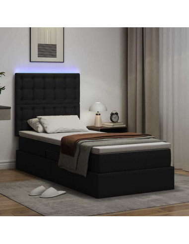 Letto con contenitore e LED Nero 90 x 200 cm Pelle Sintetica