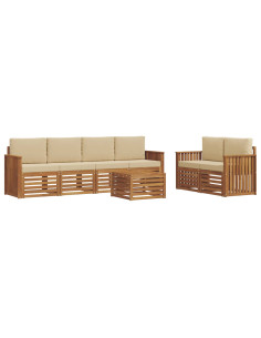 Set di divani da esterno con cuscino Naturale e Beige 2