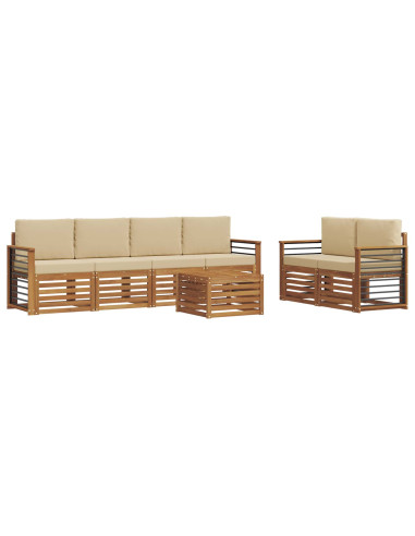 Set di divani da esterno con cuscino 7 pcs Naturale e Beige