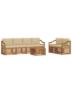 Set di divani da esterno con cuscino 7 pcs Naturale e Beige 2