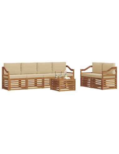 Set di divani da esterno con cuscino 7 pcs Naturale e Beige