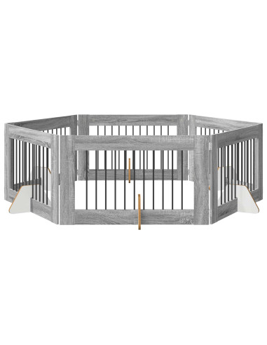 Cancello per cani con supporti 6 pcs Grigio Sonoma 100 x 60 cm