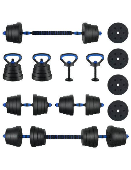 Set di Manubri 4-in-1 40kg Nero e Blu Cemento e sabbia di ferro