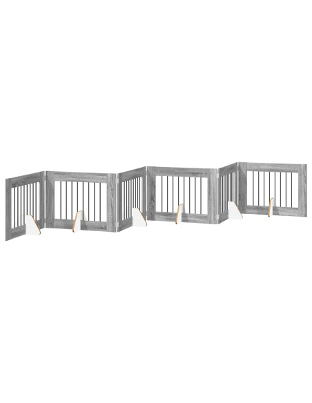 Cancello per cani con supporti 6 pcs Grigio Sonoma 80 x 60 cm