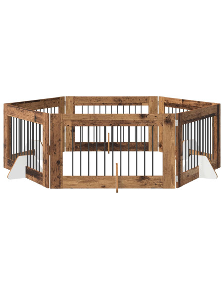 Cancello per cani con supporti 6 pcs Legno antico 100 x 60 cm