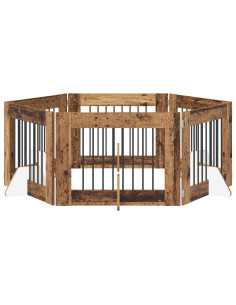 Cancello per cani con supporti 6 pcs Legno antico 80 x 60 cm 2