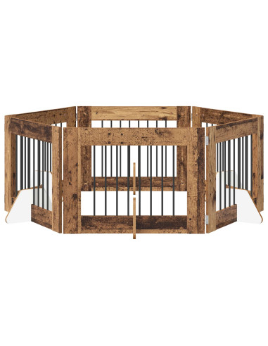 Cancello per cani con supporti 6 pcs Legno antico 80 x 60 cm