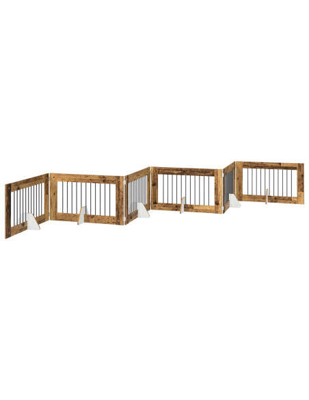 Cancello per cani con supporti 6 pcs Legno antico 100 x 60 cm