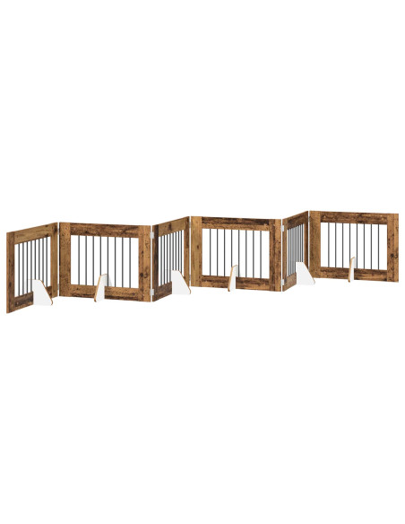 Cancello per cani con supporti 6 pcs Legno antico 80 x 60 cm