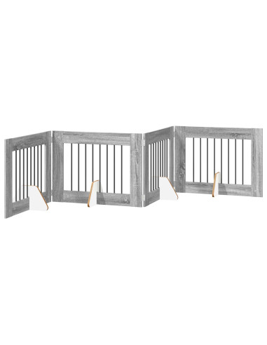 Cancello per cani con supporti 4 pcs Grigio Sonoma 80 x 60 cm