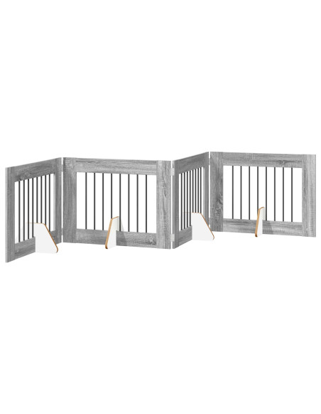 Cancello per cani con supporti 4 pcs Grigio Sonoma 80 x 60 cm
