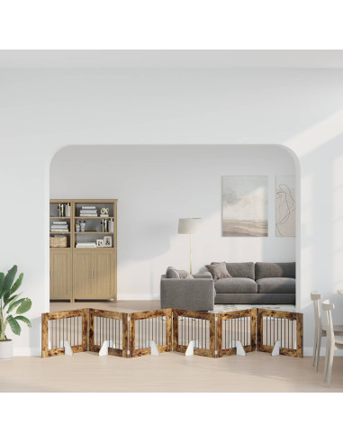 Cancello per cani con supporti 6 pcs Rovere Fumo 80 x 60 cm