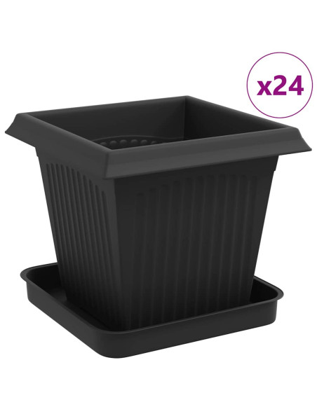 Vasi per Piante 24 pcs Nero 16 x 16 x 14 cm Plastica