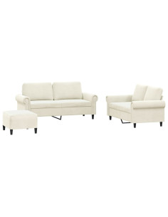 Set di Divani 3 pz con Cuscini Crema in Velluto 2