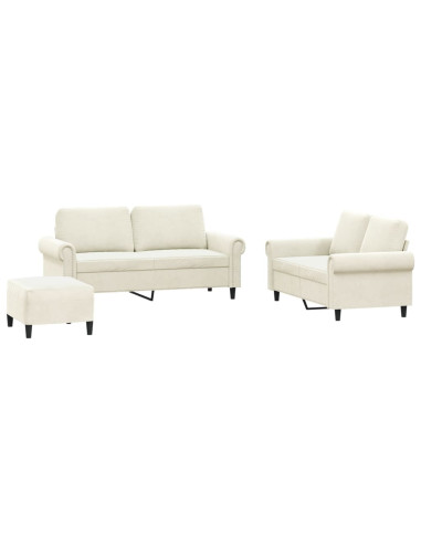 Set di Divani 3 pz con Cuscini Crema in Velluto