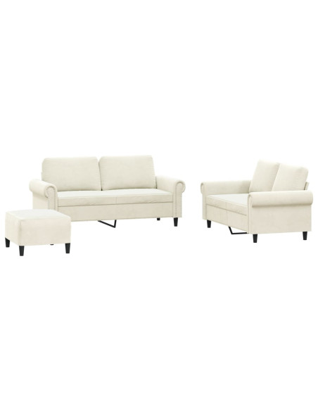 Set di Divani 3 pz con Cuscini Crema in Velluto
