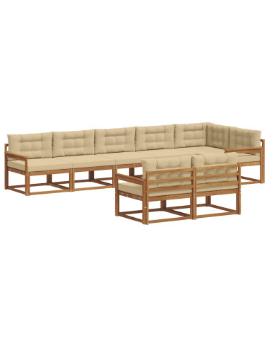 Set di divani da esterno con cuscino 8 pcs Naturale e Beige