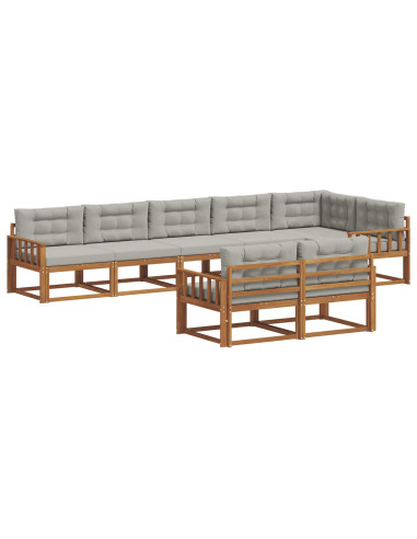 Set di divani da esterno 8 pcs Grigio Naturale e Chiaro