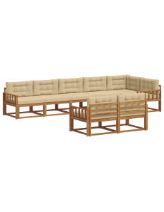 Set di divani da esterno con cuscino 8 pcs Naturale e Beige 2