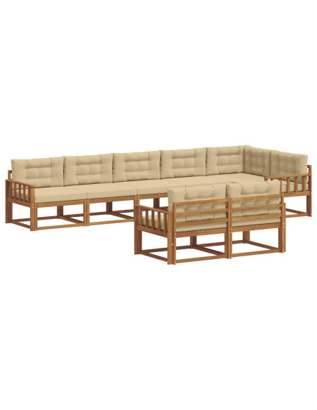 Set di divani da esterno con cuscino 8 pcs Naturale e Beige