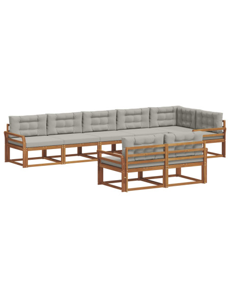 Set di divani da esterno 8 pcs Grigio Naturale e Chiaro