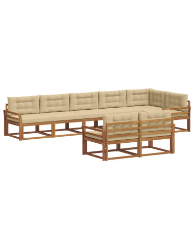 Set di divani da esterno con cuscino 8 pcs Naturale e Beige