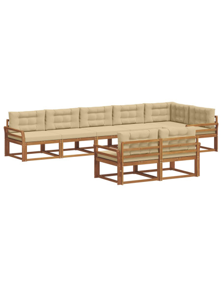 Set di divani da esterno con cuscino 8 pcs Naturale e Beige