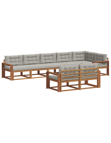 Set di divani da esterno 8 pcs Grigio Naturale e Chiaro