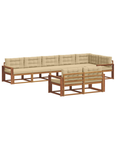 Set di divani da esterno con cuscino 8 pcs Naturale e Beige