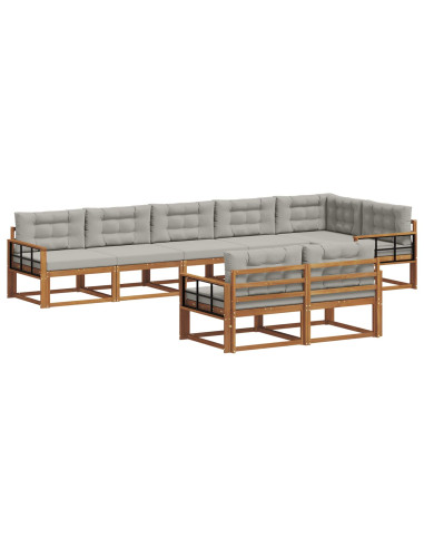 Set di divani da esterno 8 pcs Grigio Naturale e Chiaro