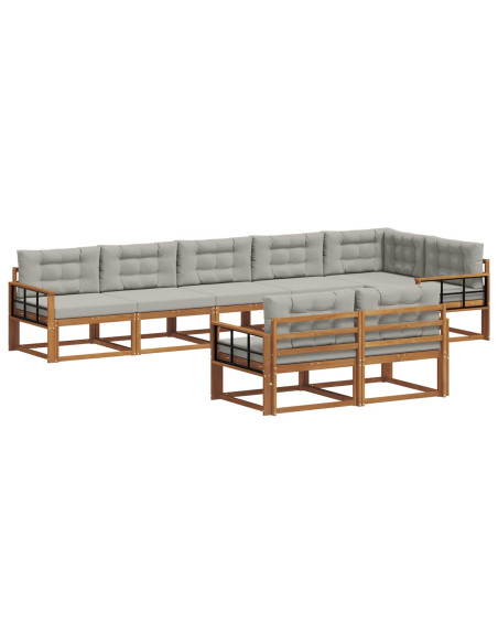 Set di divani da esterno 8 pcs Grigio Naturale e Chiaro