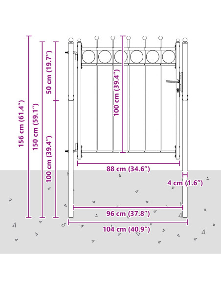 Cancello per recinzione HORST 100 x 100 cm Metallo Nero
