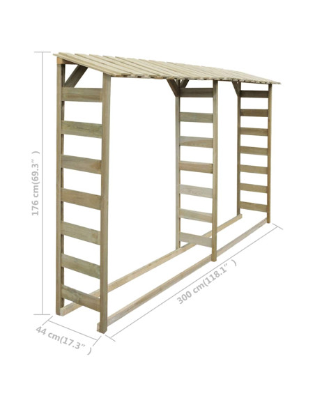 Capannone per Legname 300x44x176cm Legno Pino Impregnato