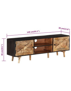 Mobile TV 140x30x46cm Legno di Mango Grezzo e Massello d'Acacia